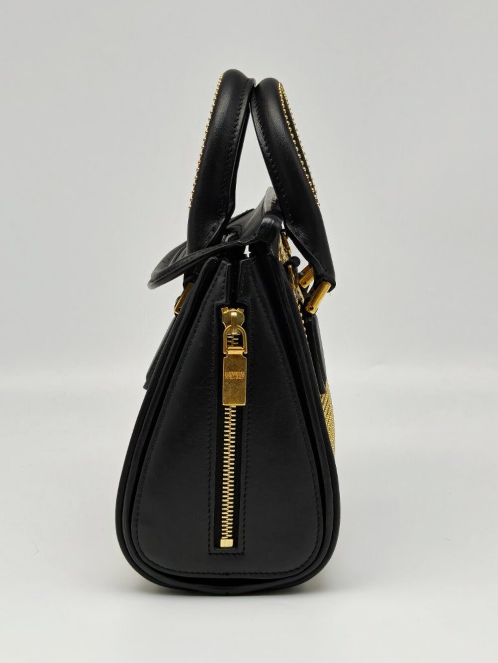 Alexander McQueen Studded Leather Mini Tote Bag Black Gold Crossbody - Picture 15 of 16